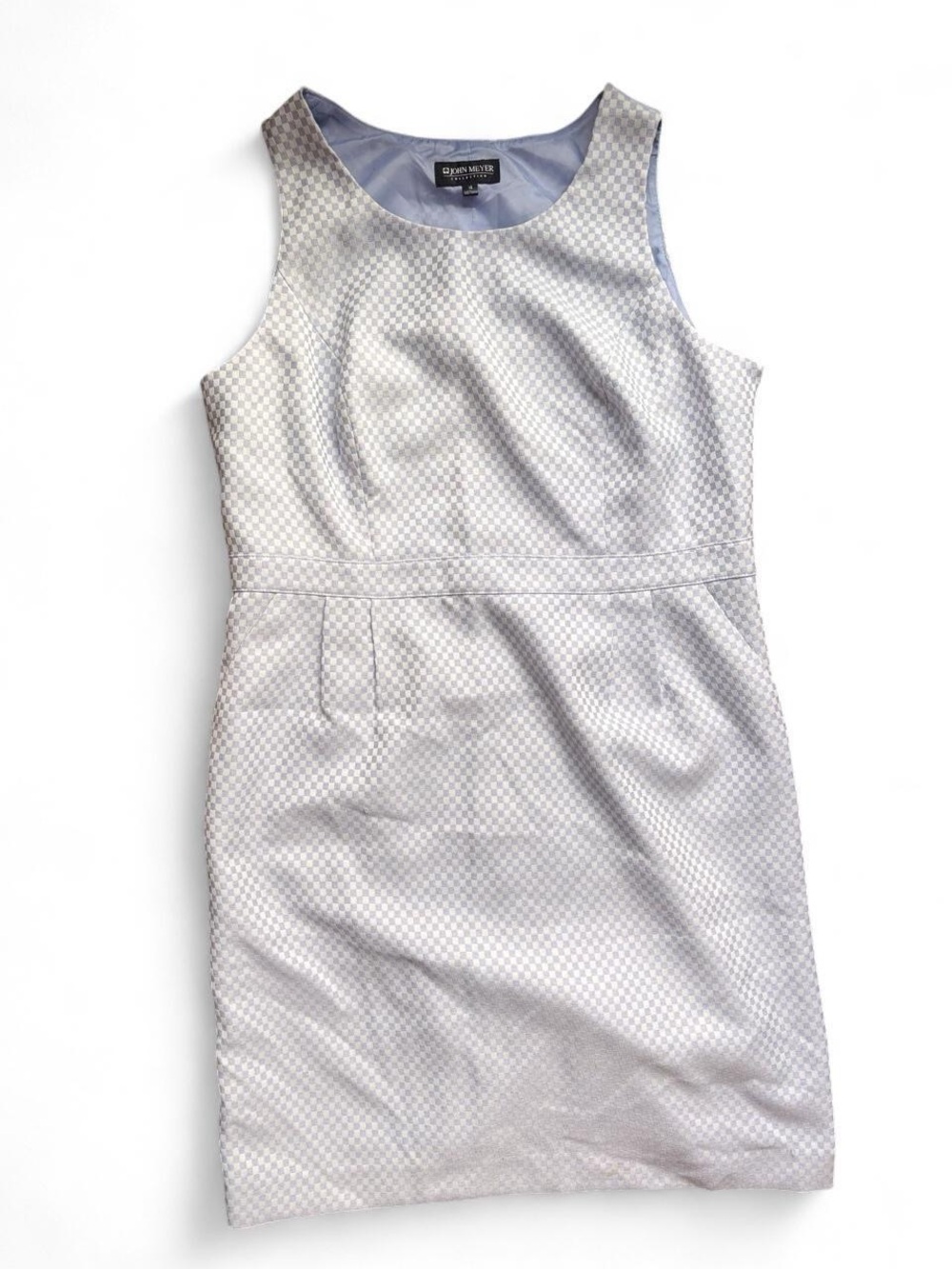 Sleeveless White Check Sheath Dress